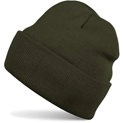 Abbildung von styleBREAKER Unisex Beanie Strickmütze Einfarbig, Feinstrick Mütze doppelt gestrickt, warme Winter Strickbeanie 04024029, Farbe:Oliv