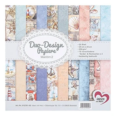 Abbildung von Ideen mit Herz Duo Design Papiere Block 20 Blatt Bastelpapier 25 x cm 250g/m² beidseitig bedruckt Designpapier, Motivpapier ideal für Scrapbooking, Basteln (Maritim 02)