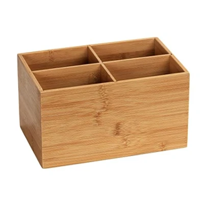 Abbildung von WENKO Bambus Box Terra 4 Fächer, Aufbewahrungsdose für Schmuck, Bürobedarf &amp; Kosmetik, übersichtliche Aufbewahrung von kleinen Utensilien in vier Fächern, ideal das Bad, 22 x 12 14 cm, Natur