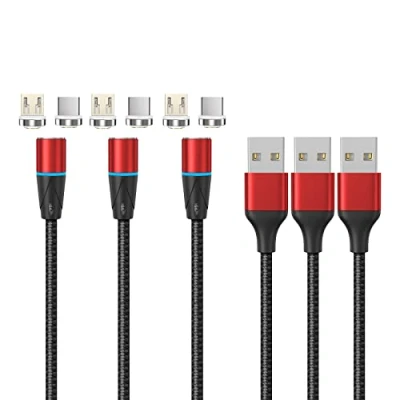 Abbildung von N. NETDOT Gen12 Nylon geflochtenes magnetisches Schnellladekabel und Datenübertragung mit LED kompatibel Micro USB C Telefonen(1m/3 Pack rot)