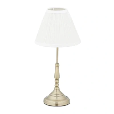 Abbildung von Relaxdays Tischlampe, Stoffschirm, Vintage, E14, Wohn &amp; Schlafzimmer, Nachttischlampe, Metall, HD 43 x 21 cm, weiß/gold