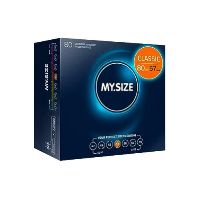 Abbildung von MY.SIZE Classic Kondome Größe 4 I 57 mm Breite 80 Stück Megapackung Premium extra dünn gefühlsecht hauchzart dünne 0,07 Wandstärke vegan Condoms for men