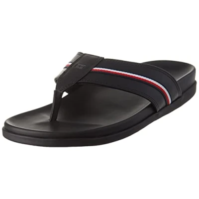 Abbildung von Tommy Hilfiger Herren Zehentrenner Sandalen Leather Toe Post Sandal aus Leder, Schwarz (Black), 40 EU