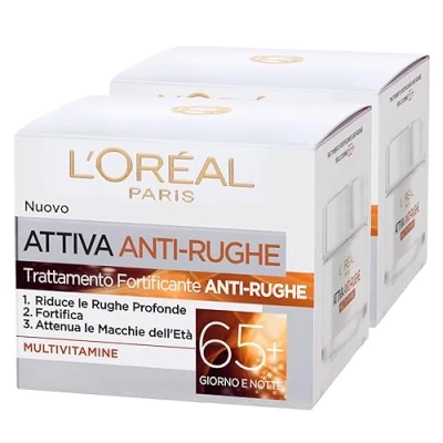 Abbildung von L&#039;Oréal Paris Aktive Anti Falten Gesichtscreme Tag und Nacht stärkende Behandlung mit Multivitaminen für reife Haut 2 Dosen à 50 ml