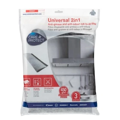 Abbildung von CARE+PROTECT 2 in 1 Entfettungs und Geruchsfilter für Abzugshauben / universell passgenau zuschneidbar Geruchsbeseitigung maximale Absorption selbstlöschend 47 x 57 mm
