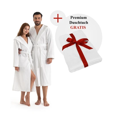 Abbildung von OTTO home Unisex Bademantel »Fenya, 330 g/m², ideal für Sauna &amp; Spa, Hotelbademantel, Morgenmantel«, (1 St.), Reißverschlusstaschen, weich mit GRATIS Zugabe: 1x Duschtuch 70x140 cm