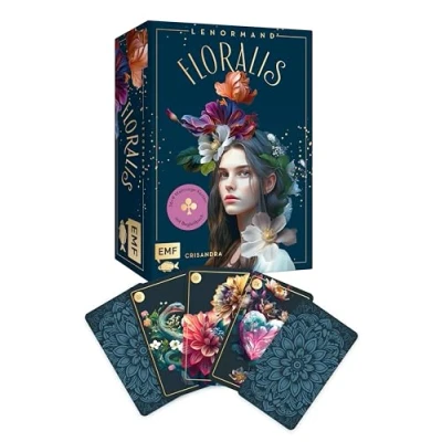Abbildung von Lenormand Kartenset: Floralis: 45 kunstvoll illustrierte Wahrsage Karten für die neue Zeit mit Goldrand und Begleitbuch Inklusive 9 Zusatzkarten Edle Box Magnetverschluss