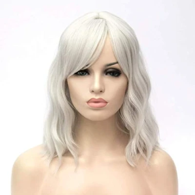 Abbildung von ATAYOU®Damen Kurze welliges Silber Grau Voller Pony Soft Bob Perücke