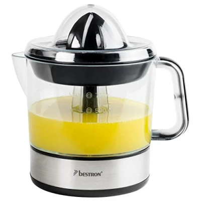 Abbildung von Bestron elektrische Zitrus &amp; Orangenpresse, inkl. 2 Presskegel und Aromadeckel, Motor mit zwei Drehrichtungen (links/rechts), Füllmenge: 0.7 Liter, 40 Watt, Farbe: Silber, ACJ350Z