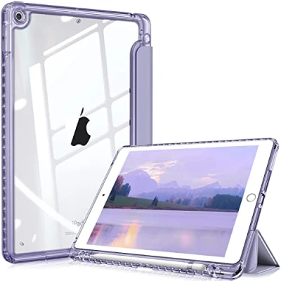 Abbildung von Fintie Hybrid Hülle für 10.2 Zoll iPad 9. Generation 2021/8. Gen 2020/7. 2019 mit Stifthalter Stoßfeste Schutzhülle transparenter Hartschale auf der Rückseite, Violett