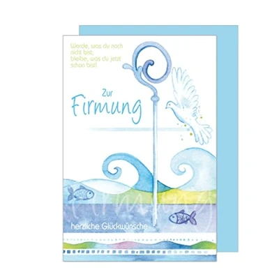 Abbildung von Edition Seidel Premium Glückwunschkarte zur Firmung mit Umschlag. Firmungskarte Grusskarte Taube Wasser Fisch Junge Mädchen Karte (FI108 SW022)