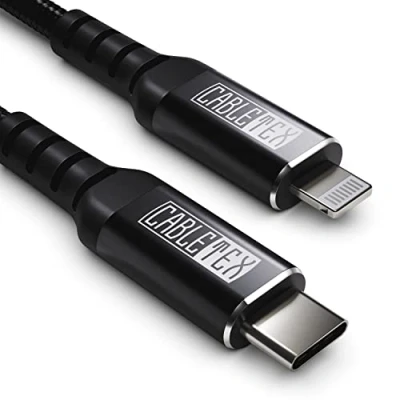 Abbildung von CABLETEX USB C auf Lightning Kabel 2 Meter, Nylon umflochtenes Schnell Ladekabel für iPhone 8, Pro/Max/X/XS/XR/XS Max/8/8 Plus, 11 12 13 14, MFi Zertifizierung, iPod, iPad, Airpods