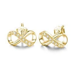 Abbildung von Unendlichkeit Ohrstecker, Ohrringe mit Funkelnden Zirkonia für Frauen u. Damen Schmuck Strasssteinen Unendlichkeitszeichen (Gold)