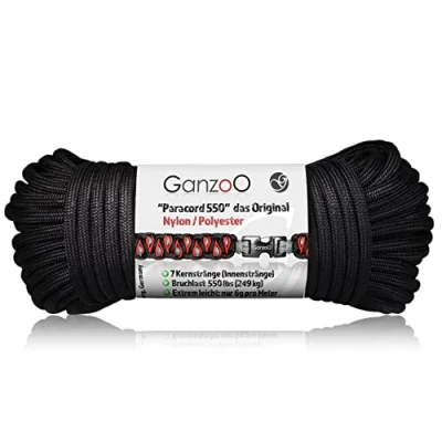Abbildung von Ganzoo Paracord 550 Seil Schwarz 4mm Schnur Typ 3, Nylon &amp; Polyester, ideal für Basteln von Hundeleine Halsband Armband/Camping Survival und Outdoor 3 Meter Allzweckseil 7 Innenstränge