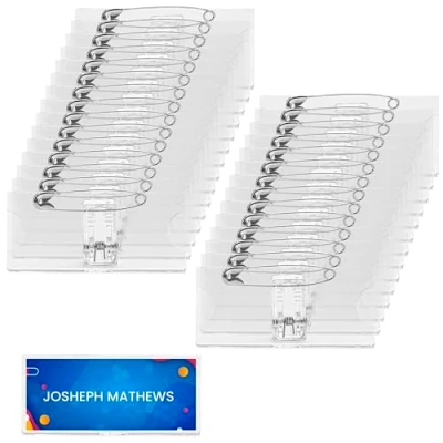 Abbildung von Belle Vous 30 Stk Horizontaler Namensschilder für Kleidung Clip 7 x 3 cm Transparenter, Wasserfester Acryl Kartenhalter Ausweis Schulen, Konferenzen &amp; Unternehmen