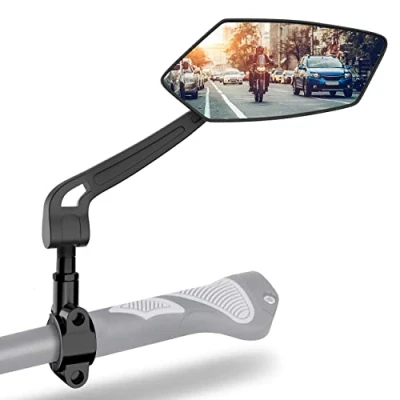 Abbildung von Xcelenze Fahrradspiegel extra große Spiegelfläche schlagfestes Echtglas für Lenker ebike Rückspiegel Fahrrad Spiegel e bike Fahrradrückspiegel klappbar (rechts)
