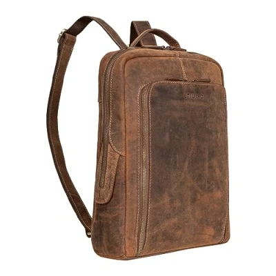 Abbildung von STILORD &#039;Daniele&#039; Business Rucksack Leder Herren Damen 13 14 Zoll Laptoprucksack Lederrucksack Groß Travel Backpack Vintage Büro Arbeit Reise Handgepäck Echtleder, Farbe:calais braun