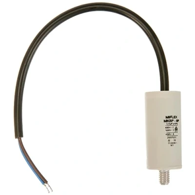 Abbildung von AnlaufKondensator MotorKondensator 3,5µF 450V 25x53mm Leitung M8 ; Miflex 3,5uF