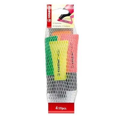 Abbildung von Textmarker STABILO NEON 4er Pack gelb, grün, pink, orange