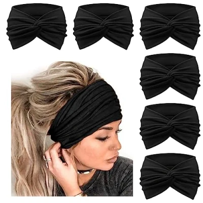 Abbildung von DRESHOW 6 Stück Breite Stirnbänder für Damen Extra Große Turban Stirnband Boho Head Wrap Elastische Haarbänder Haar Twisted Knot Haarschmuck