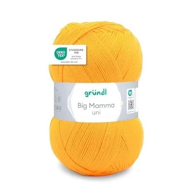 Abbildung von Gründl Big Mamma uni (Strick &amp; Häkelgarn mit wollähnlichem Charakter aus 100 % Polyacryl, 400 g / 1040 m, Nadelstärke: 3,5 4,5, 1 x g), curry gelb, 29 16 12 cm