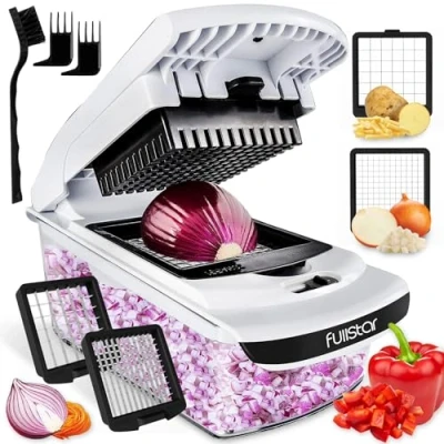 Abbildung von Gemüseschneider Spiralschneider Gemüsehobel Gemüse Schneider Zwiebelschneider Kartoffelschneider Obstschneider Vegetable Chopper Cutter Dicer (2 in 1 Weiß)