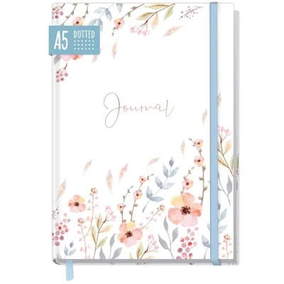 Abbildung von paper&amp;you® Bullet Journal dotted A5 mit Gummiband [Sweet Flowers] 156 Seiten Notizbuch gepunktet, Tagebuch nachhaltig &amp; klimafreundlich