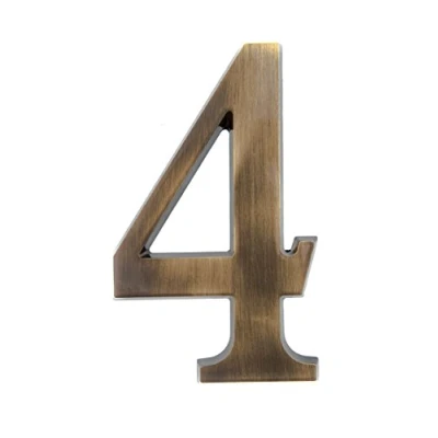 Abbildung von HUBER Hausnummer 4 aus Messing 20 cm I Hausnummern für Haus &amp; Tür XL Hausnummernschilder in edlem 3D Design, house number
