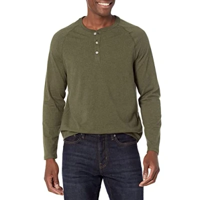 Abbildung von Amazon Essentials Herren Henley Shirt mit Langen Ärmeln und normaler Passform (erhältlich in Big &amp; Tall), Olivenheide, S