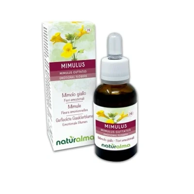 Abbildung von Mimulus oder Gefleckte Gauklerblume (Mimulus guttatus) Bach Blüten Naturalma Tropfen 30 ml Alkoholfreier Flüssigextrakt Blütenessenzen Vegan und alkoholfrei