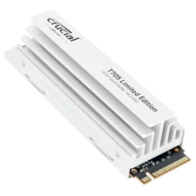 Abbildung von Crucial T705 2TB SSD PCIe Gen5 NVMe M.2 Limitierte Edition Interne mit weißem Premium Kühlkörper, bis zu 14.500MB/s, Microsoft DirectStorage, 4.0 abwärtskompatibel CT2000T705SSD5A