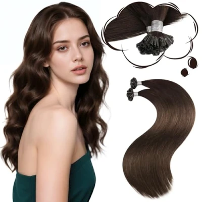 Abbildung von Moresoo Echthaar Extensions Bondings 1g Remy U Tip Keratin Dunkelbraun #4 Pre Bonded Haarverlängerung 50g 40 cm