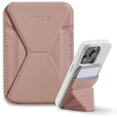 Abbildung von MOFT MagSafe Wallet Ständer für iPhone 16/15/14/13/12 Serie Kompatibel mit MagSafe, MOVAS Vegan Leder Magnetischer Handyständer 3 Betrachtungswinkeln, 2 Kartenhalter (Classic Nude)