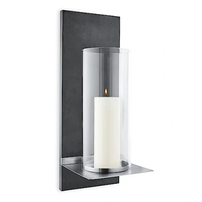 Abbildung von blomus FINCA Wandleuchter M mit Kerze, Wandkerzenhalter, exklusive Optik, Polystone / Glas Edelstahl, In &amp; Outdoor, hochwertige Verarbeitung (H B T: 52 x 19 21 cm, Edelstahl matt, 65423)