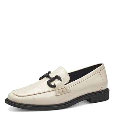 Abbildung von MARCO TOZZI Damen Loafer ohne Absatz Lack Business Slippers, Beige (Cream Pat. Cb.), 38