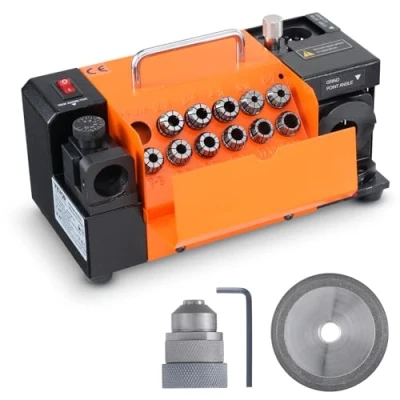 Abbildung von VEVOR Bohrerschleifer Schärfmaschine, 3 13 mm Bohrerspitzer Bohrerschleifmaschine MR 13A, 95 bis 135 Spitzenwinkel, Einstellbarer Bohrer Nachschärfer mit 11 Spannzangen, CBN Rad für HSS