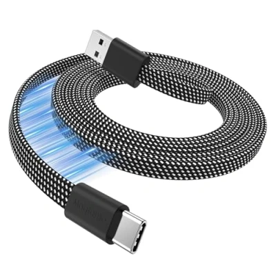 Abbildung von Magtame USB A zu C Kabel Flaches magnetisches Ladekabel, Coiled Kabel, 1M einziehbares Typ Schnellladekabel, Flexibles kompatibel für Phone 15 Pro Max, Samsung, Pad, Schwarz