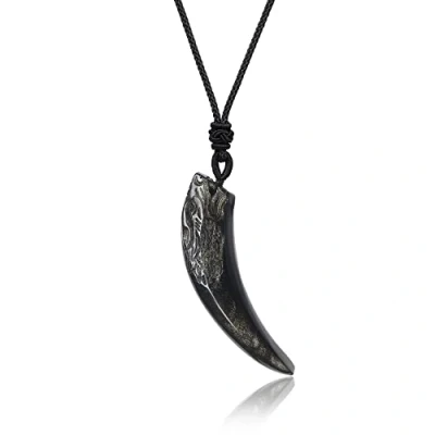 Abbildung von COAI Geschenkideen Glückskette aus Obsidian Gold Wolf Gravur Ketten für Herren