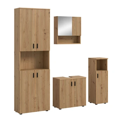 Abbildung von welltime Badmöbel-Set "MANI, 4-tlg. Badkombination, Paneeloptik" Set, best. aus: 1 Hochschrank, Spiegelschrank, WBU, Badschrank, 4 Stk. tlg.
