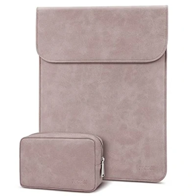 Abbildung von TECOOL 13 3 Zoll Laptop Hülle Tasche Leder,MacBook für 2012 2020 2024 MacBook Air/Pro 13.6 M3 M2 M1,2021 2023 Pro 14 M1,13 HP Surface Schutzhülle Rosa