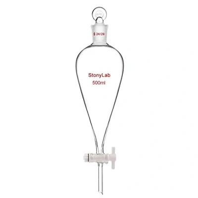 Abbildung von stonylab Glas Absperrhahn Scheidetrichter 500ml, Separatory Funnel in Borosilikatglas Schwerwandig Konisch Birnenform Labor Trichter Mit 24/29 Gelenk