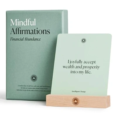 Abbildung von Mindful Affirmation Cards for Financial Abundance, Daily Words of Inspiration, Self Inspirational Gifts, Positive Affirmations with Display Stand, Deck 52 Intelligent Change