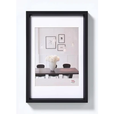 Abbildung von walther design Bilderrahmen schwarz 40 x 60 cm mit Passepartout, Steel Style Kunststoffrahmen ES460B