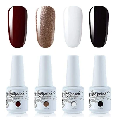 Abbildung von Vishine Gel Nagellack Set, semi permanent, Weiß, Schwarz, Dunkelrot und Rosa, 4 Stück
