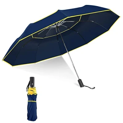 Abbildung von Kalolary 62 Inch Automatische Regenschirm Golfschirme Extra große, Foldable Golf sturmsicher Winddichte wasserdichte Doppelt Überdachung Sonnenschutz(Blau)