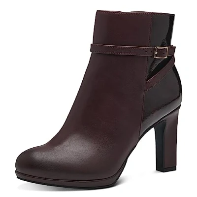 Abbildung von MARCO TOZZI Damen Stiefeletten mit Absatz aus Kunstleder Blockabsatz, Rot (Bordeaux Comb), 39