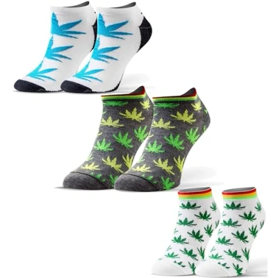 Abbildung von sesto senso Lustige Sneaker Socken Baumwolle Bunte Füßlinge Damen Herren 3 Paar Funny Socks Marihuana 35 38 Blätter