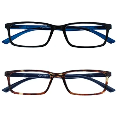 Abbildung von OPULIZE See Lesebrille Blaulichtfilter 2er Pack Schmal Rahmen Federscharniere Verbessern Den Schlaf Computer Gaming Entspiegelt Schwarz Braun Herren Damen BB9 12 +2.50