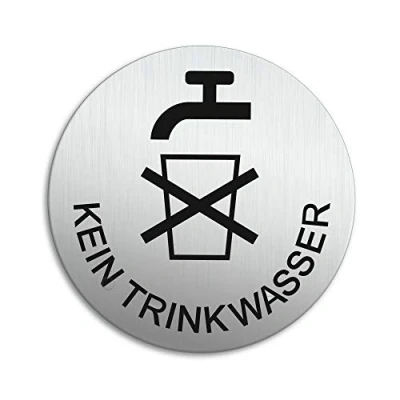 Abbildung von Schild Kein Trinkwasser Ø 100 mm Aluminiumschild vertikal gebürstet Edelstahloptik selbstklebend 53209 K