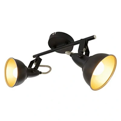 Abbildung von Briloner Leuchten 2049 025 Deckenleuchte, Deckenlampe mit 2 dreh und schwenkbaren Spots im Retro/Vintage Design, Fassung: E14 max. 40 Watt, Metall Schwarz gold 30.4 x 10 18.1 cm